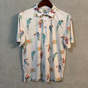Chubbies Mens Medium Performance Polo White Tropical Birds